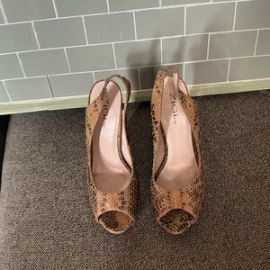 ZIGIny Tan Peep Toe Heels